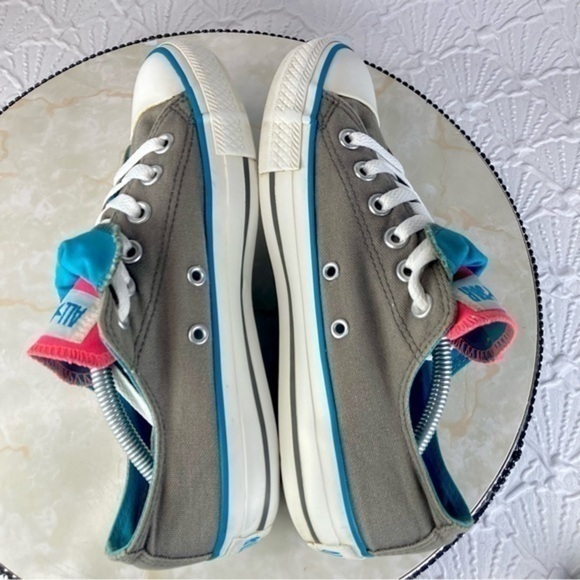 Converse All Star Double Tongue Sneakers Womens 7 Gray Pink Canvas Low Top Shoes - Picture 10 of 11